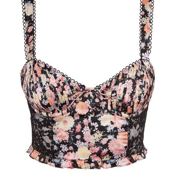 NWT FL&L Floral Lace Silky Cropped Bra Top - Picture 4 of 5